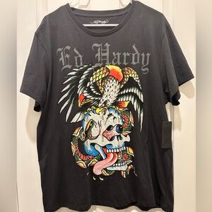Ed Hardy Black Tee with Vibrant Skull Design